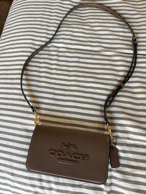 Coach Brown Grey Leather Crossbody Bag with Gold Hardware